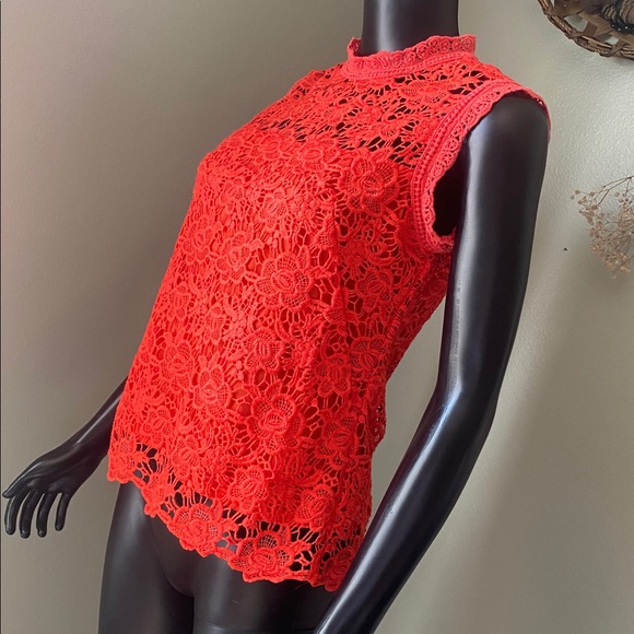 Nanette Lepore Vibrant Red Lace Floral Blouse - Picture 4 of 12